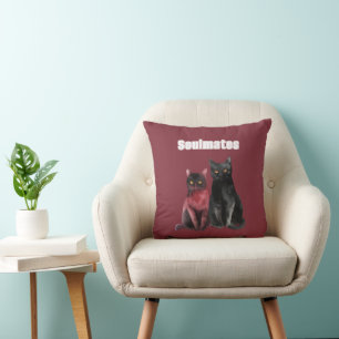 Red Black Cats Soulmates Cushion