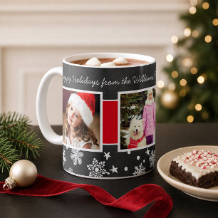 Red Black Chalkboard Three Photo Collage Christmas Coffee Mug