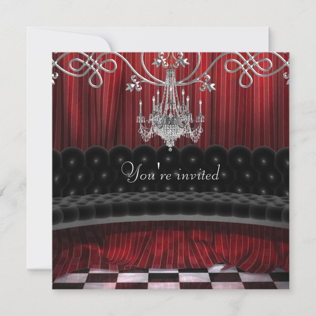 Red Black Chandelier Party Invitation Template (Front)