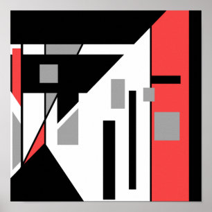 Red Black Charcoal Gray White Geometric Design Poster