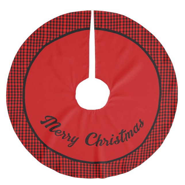 Red & Black checked Personalized Christmas Brushed Polyester Tree Skirt (Front)