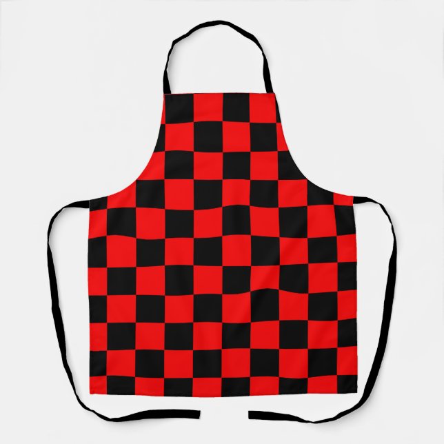 Red Black Chequered Check Pattern Apron (Front)