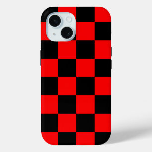 Red Black Chequered Check Pattern iPhone 15 Case