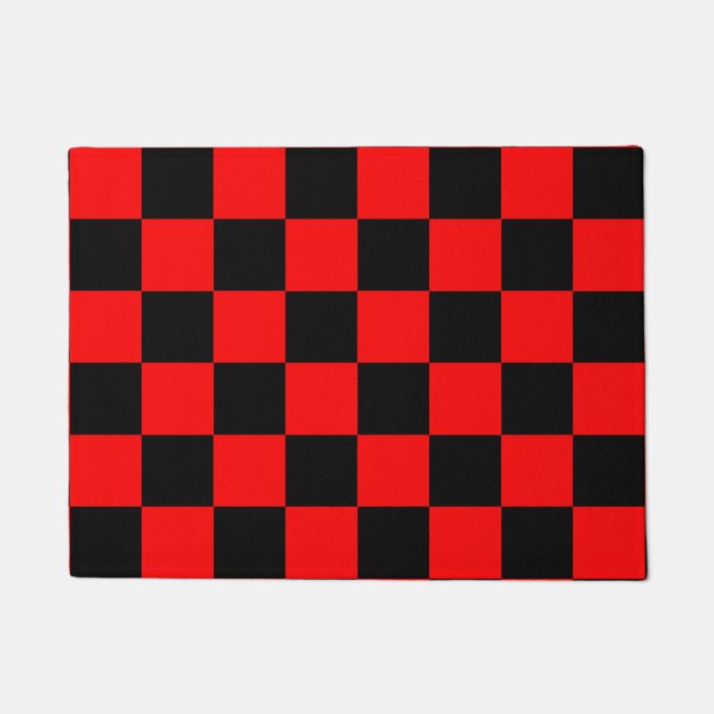 Red Black Chequered Check Pattern Doormat (Front)
