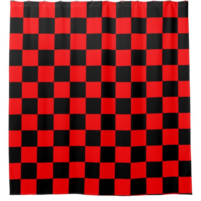 Red Black Chequered Check Pattern Shower Curtain (Front)