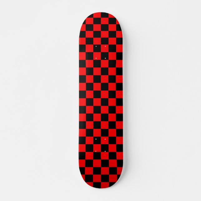 Red Black Chequered Check Pattern Skateboard (Front)