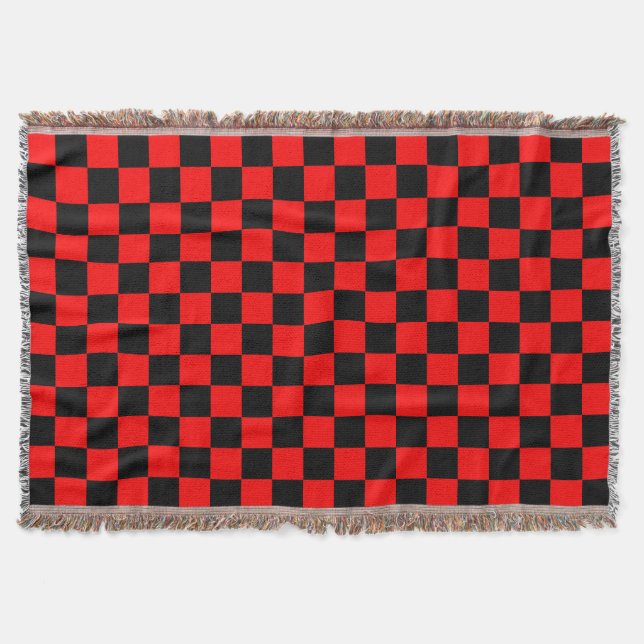 Red Black Chequered Check Pattern Throw Blanket (Front)