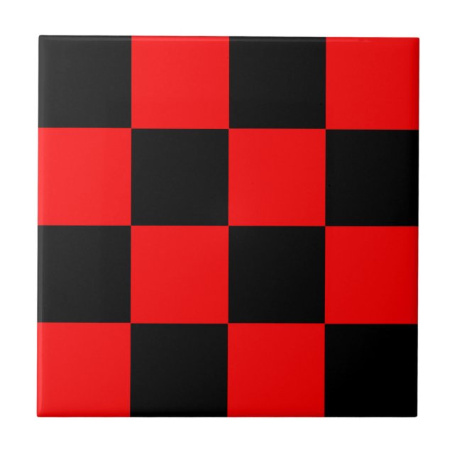 Red Black Chequered Check Pattern Tile (Front)