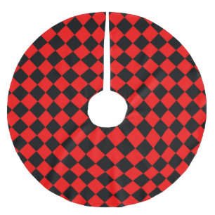 Red Black Chequered Diamond Pattern Brushed Polyester Tree Skirt