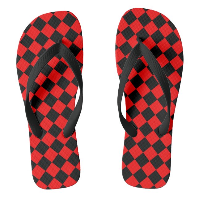 Red Black Chequered Diamond Pattern  Flip Flops (Footbed)