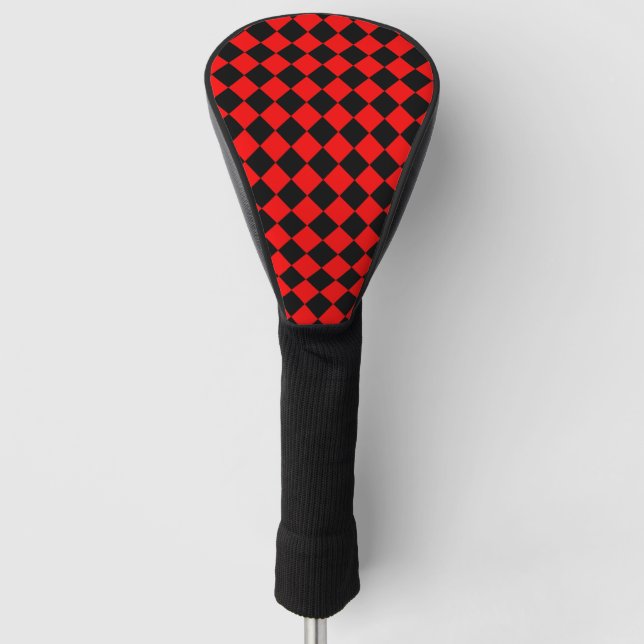 Red Black Chequered Diamond Pattern Golf Head Cover (Front)