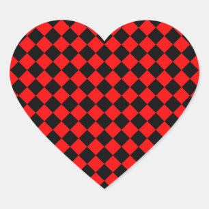 Red Black Chequered Diamond Pattern Heart Sticker
