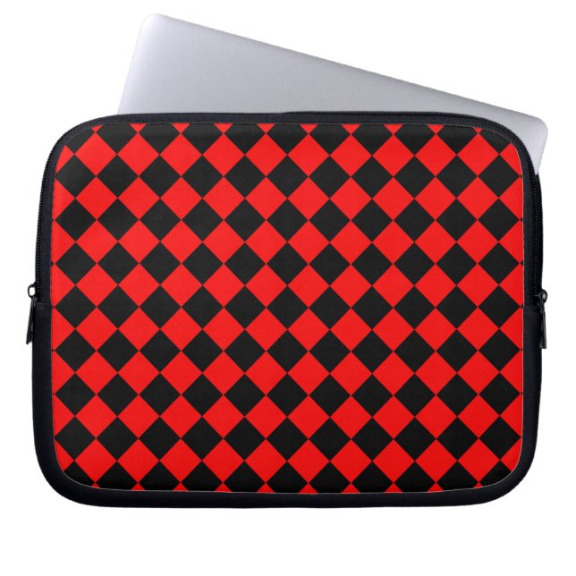 Red Black Chequered Diamond Pattern  Laptop Sleeve (Front)