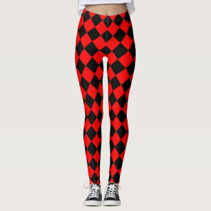 Red Black Chequered Diamond Pattern  Leggings