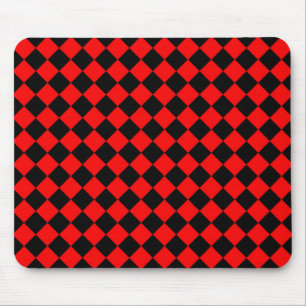 Red Black Chequered Diamond Pattern Mouse Mat