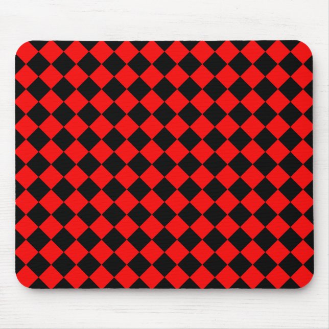 Red Black Chequered Diamond Pattern  Mouse Mat (Front)