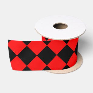 Red Black Chequered Diamond Pattern Satin Ribbon