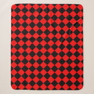 Red Black Chequered Diamond Pattern Sherpa Blanket