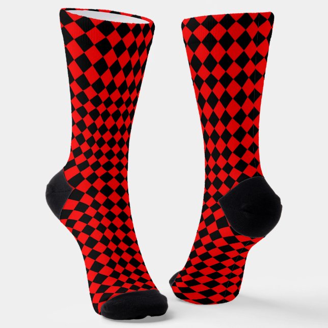Red Black Chequered Diamond Pattern Socks (Angled)