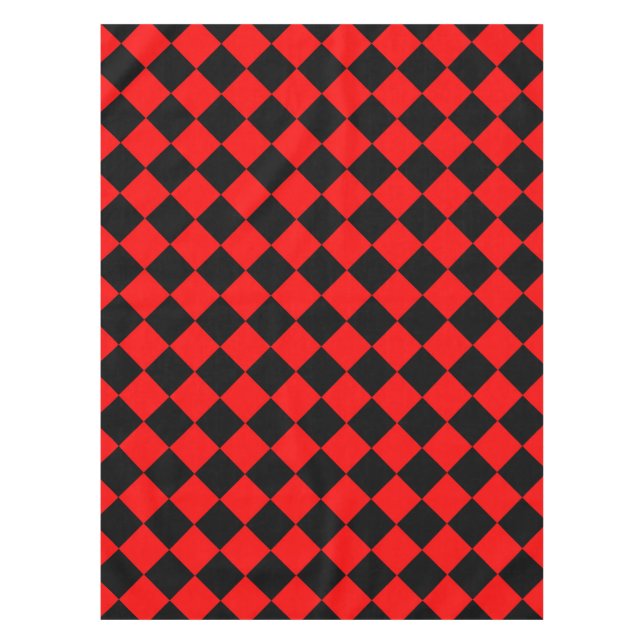 Red Black Chequered Diamond Pattern Tablecloth (Front)