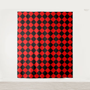 Red Black Chequered Diamond Pattern Tapestry
