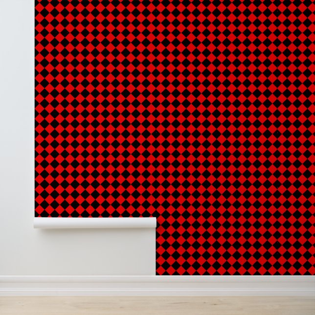 Red Black Chequered Diamond Pattern Wallpaper (Application)