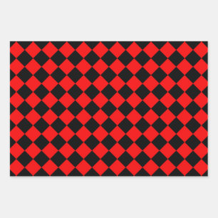 Red Black Chequered Diamond Pattern Wrapping Paper Sheet