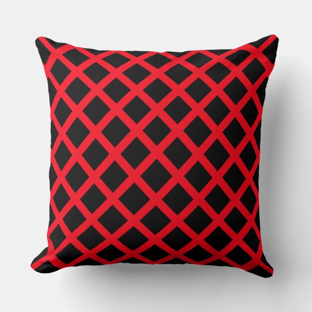 Red Black Chequered Diamond Stripes Pattern Cushion (Front)