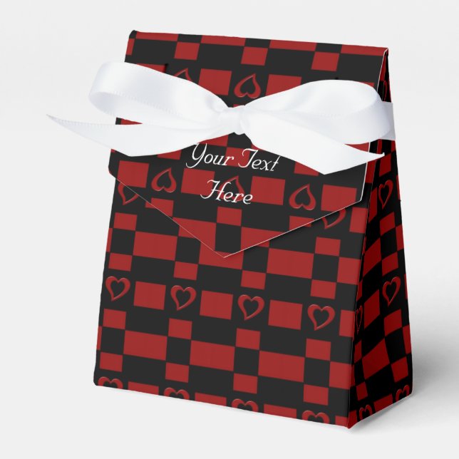Red & Black Chequered Heart Pattern Favour Box (Front Side)