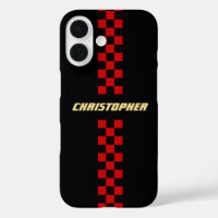 Red Black Chequered Racing Flag Gold Monogrammed