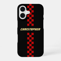 Red Black Chequered Racing Flag Gold Monogrammed