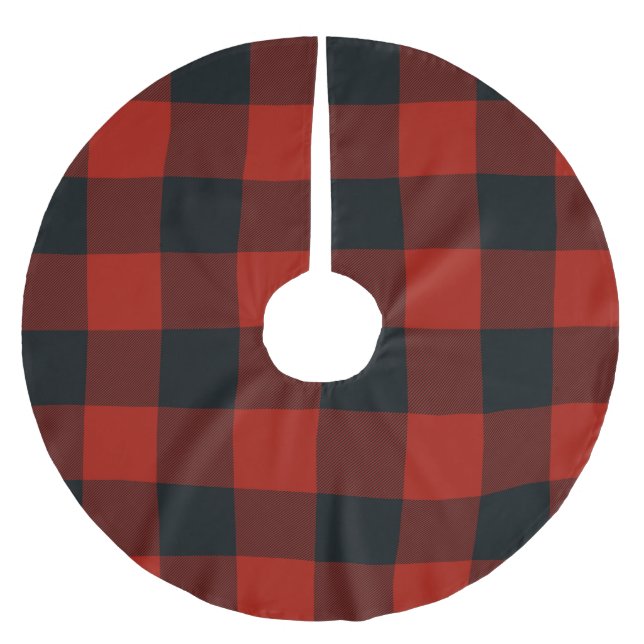Red & Black Chequered Squares Buffalo Plaid Brushed Polyester Tree Skirt (Front)