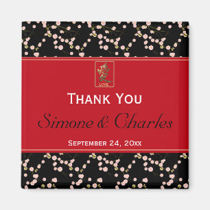 Red Black Cherry Blossoms Wedding Favor Magnet