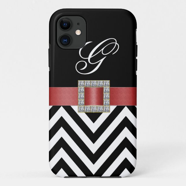 RED BLACK CHEVRON MONOGRAM iPhone 5 Case (Back)