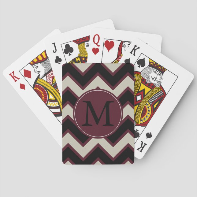 Red Black Chevron Monogram Playing Cards (Back)