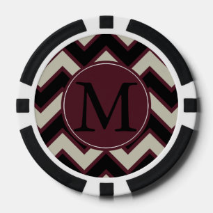 Red Black Chevron Monogram Poker Chips