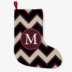Red Black Chevron Monogram Small Christmas Stocking