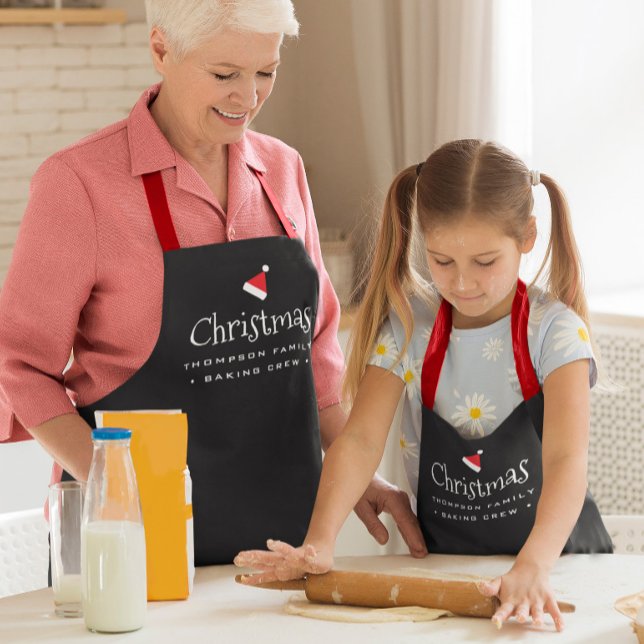 Red Black Christmas Baking Crew Custom Family Apron (Christmas baking crew family custom aprons.)
