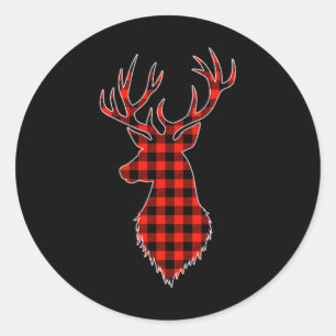 Red Black Christmas Buffalo Plaid Deer Pocket For Classic Round Sticker