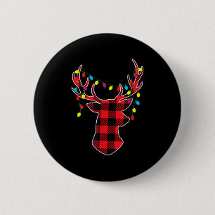 Red Black Christmas Buffalo Plaid Deer Women Men K 6 Cm Round Badge