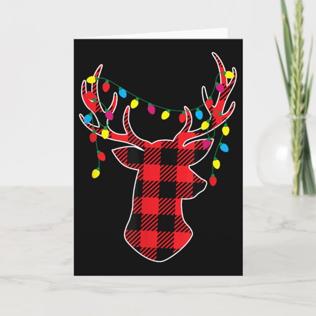 Red Black Christmas Buffalo Plaid Deer Women Men K Card (Front)
