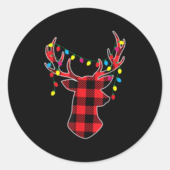 Red Black Christmas Buffalo Plaid Deer Women Men K Classic Round Sticker (Front)