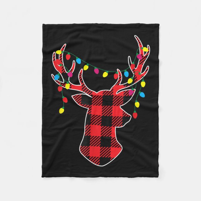 Red Black Christmas Buffalo Plaid Deer Women Men K Fleece Blanket (Front)