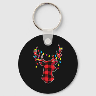 Red Black Christmas Buffalo Plaid Deer Women Men K Key Ring