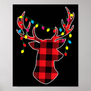 Red Black Christmas Buffalo Plaid Deer Women Men K Poster