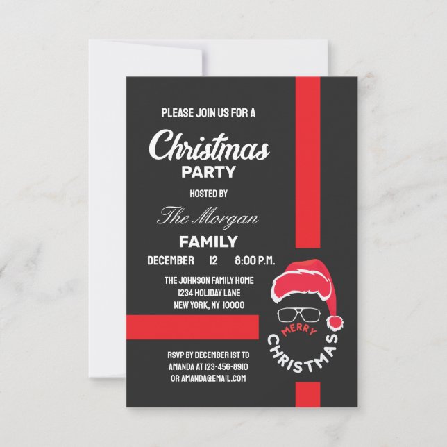 Red Black Christmas Holiday Party Invitation (Front)