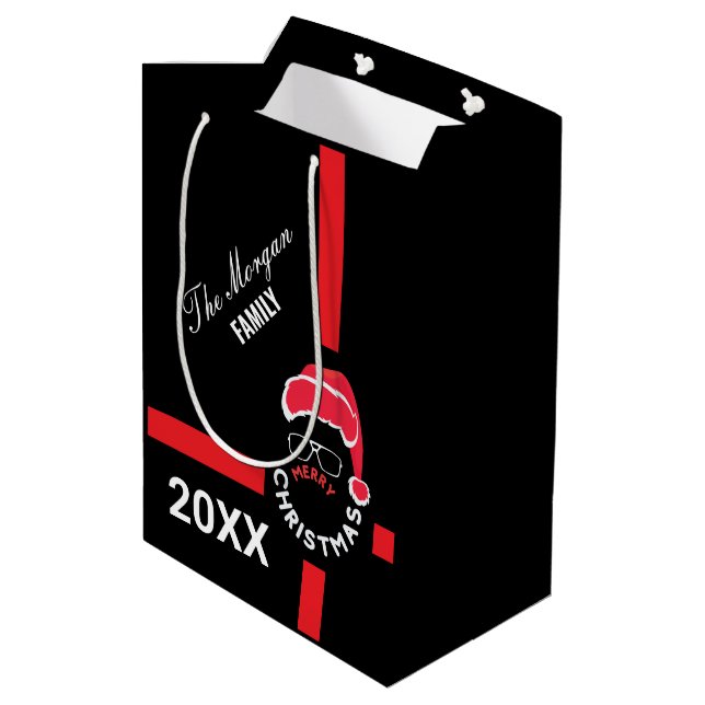 Red Black Christmas Holiday Party Medium Gift Bag (Back Angled)