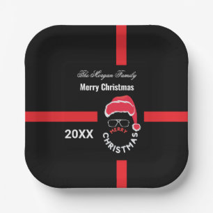 Red Black Christmas Holiday Party Paper Plate