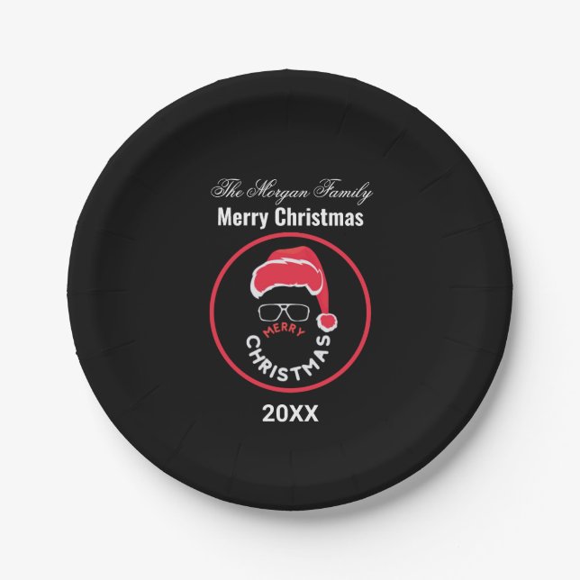 Red Black Christmas Holiday Party Paper Plate (Front)