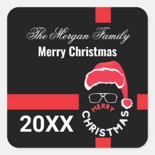 Red Black Christmas Holiday Party Square Sticker